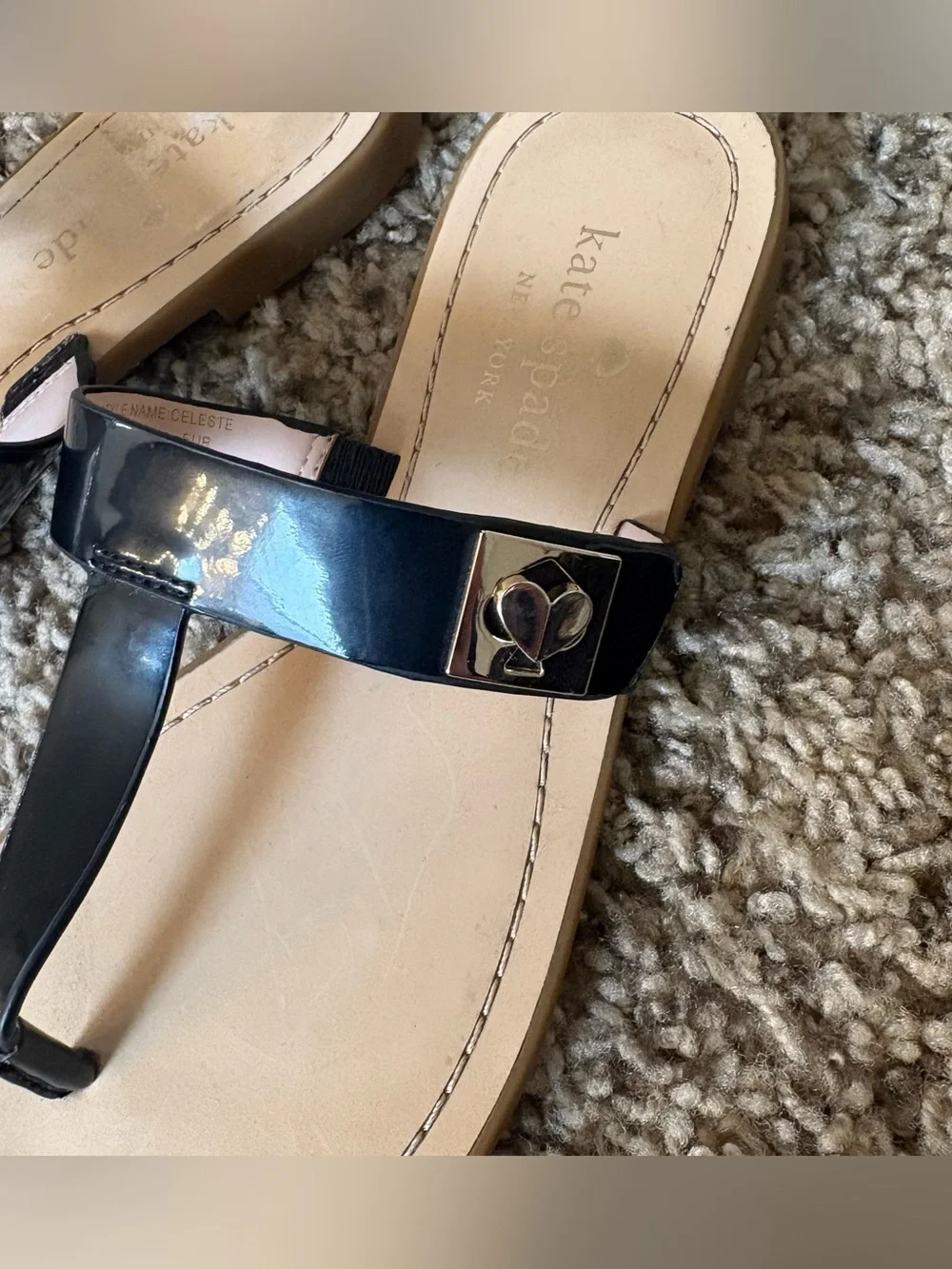 Kate Spade New York Cyprus Patent Leather Thong Sandals in Black Sz Women’s 6.5
